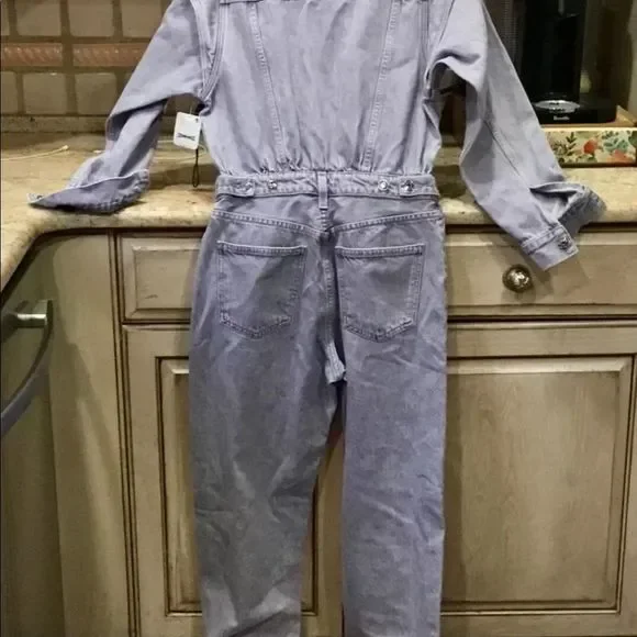 Free People AGOLDE Reyna Jumpsuit Coveralls 1 Pc Lilac Ashberry Denim - Picture 6 of 7